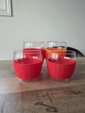 4 Bodum Pavina Double Wall Glass Tumblers Set of  2 Red 2 Orange